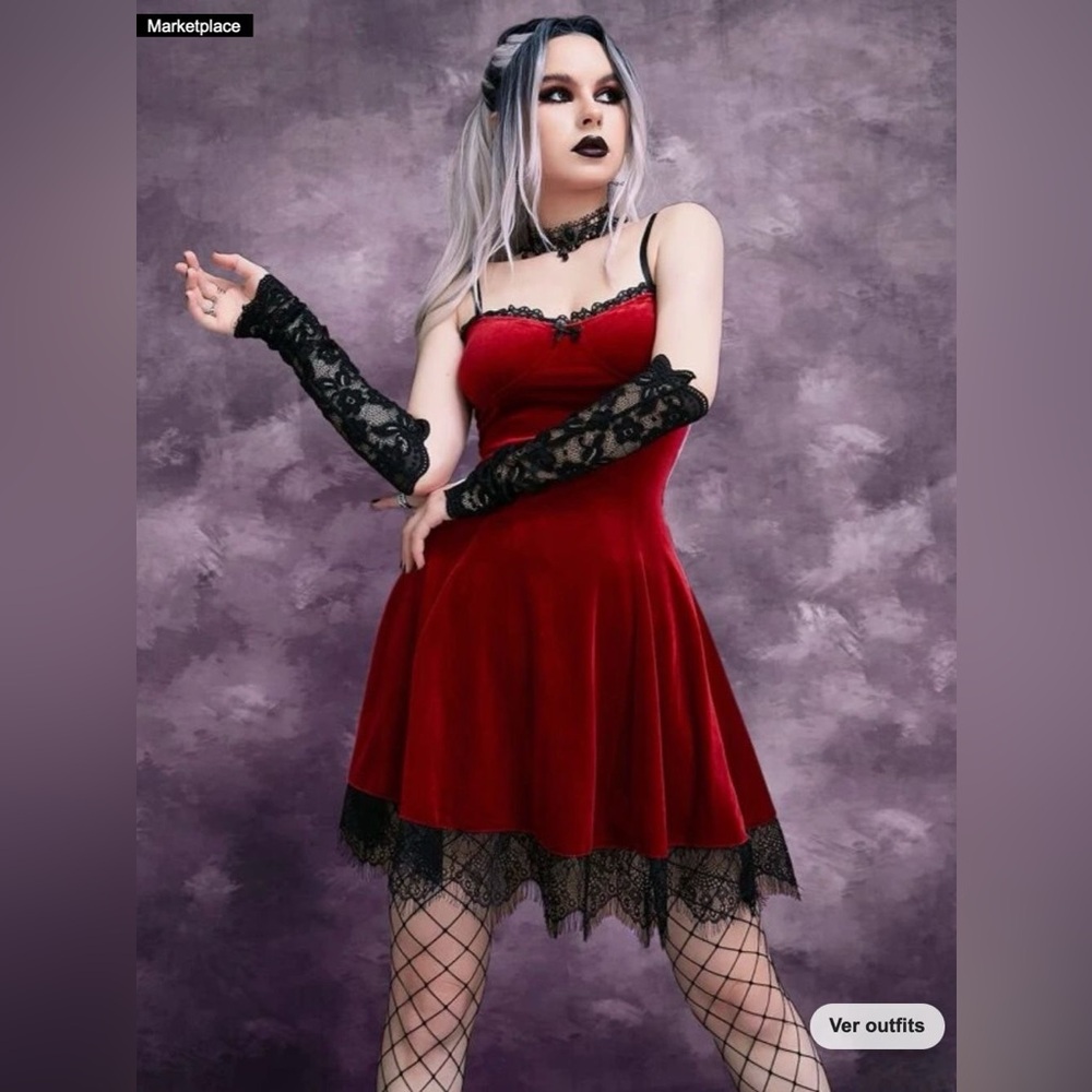 Gothic Vampiric A-Line Dress (Red)